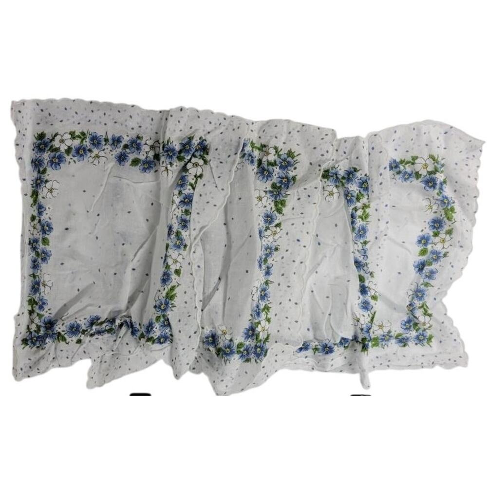 Set of 4 VTG 1960's Blue White Womens Floral Handkerchiefs danty cotton 11x10